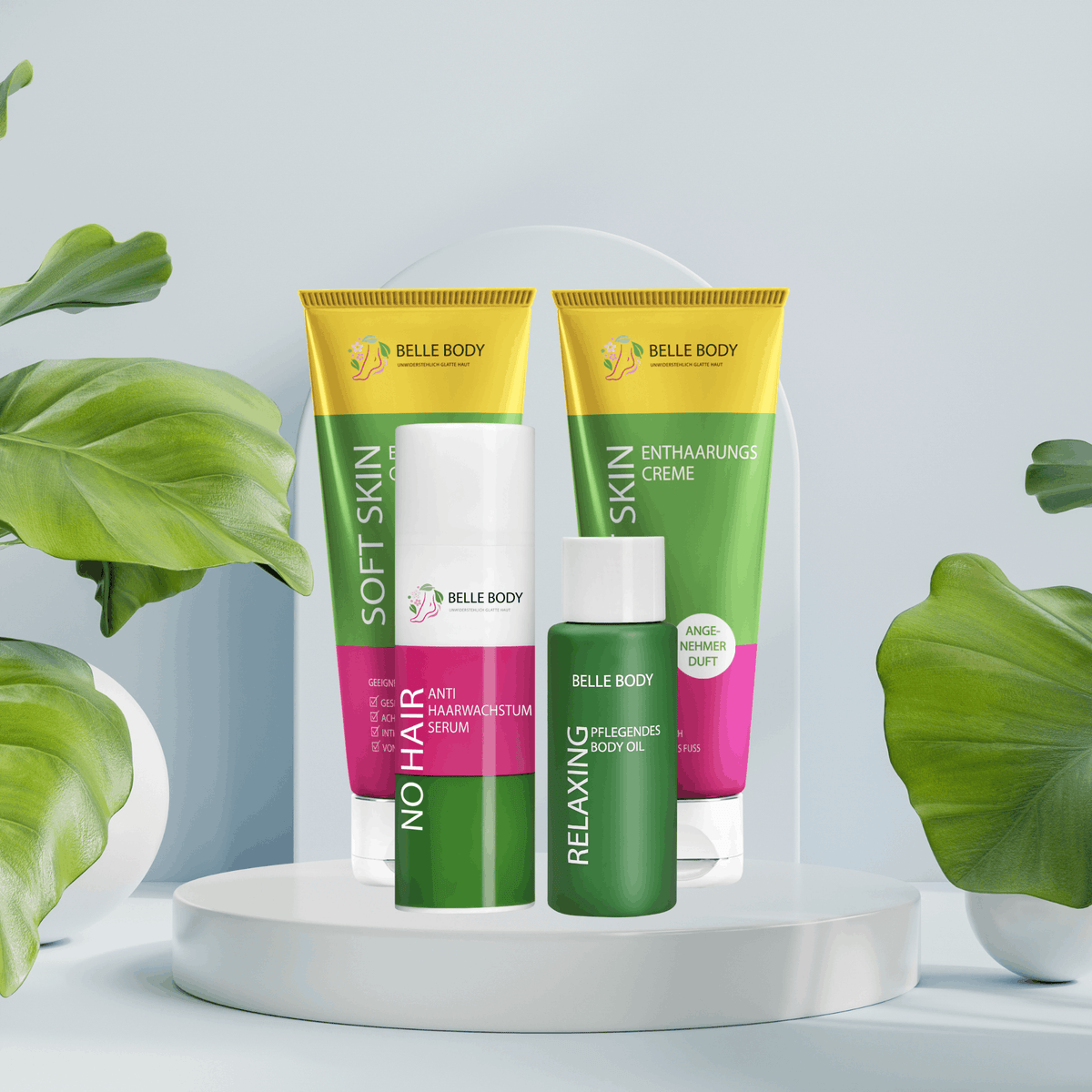 Belle Body Perfektes Intim Trio mit zwei Enthaarungscremes, Anti Haarwachstum Serum und Body Oil